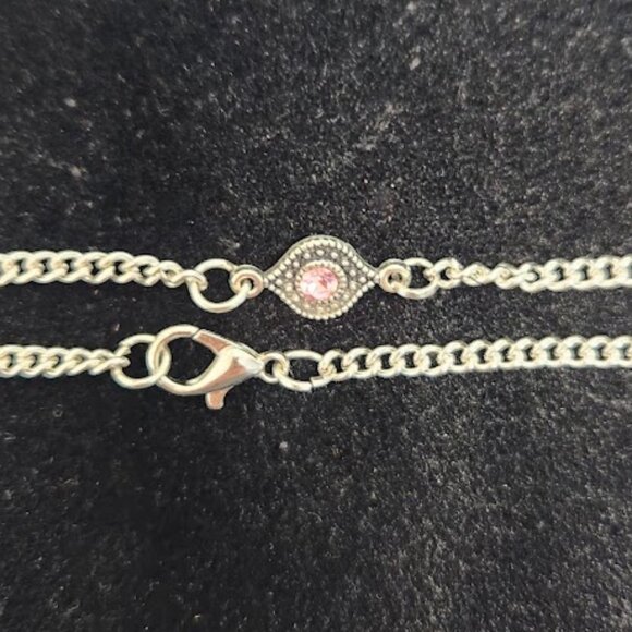 Pink Evil Eye Bracelet, Silver in Color, 8.5" - Picture 1 of 6